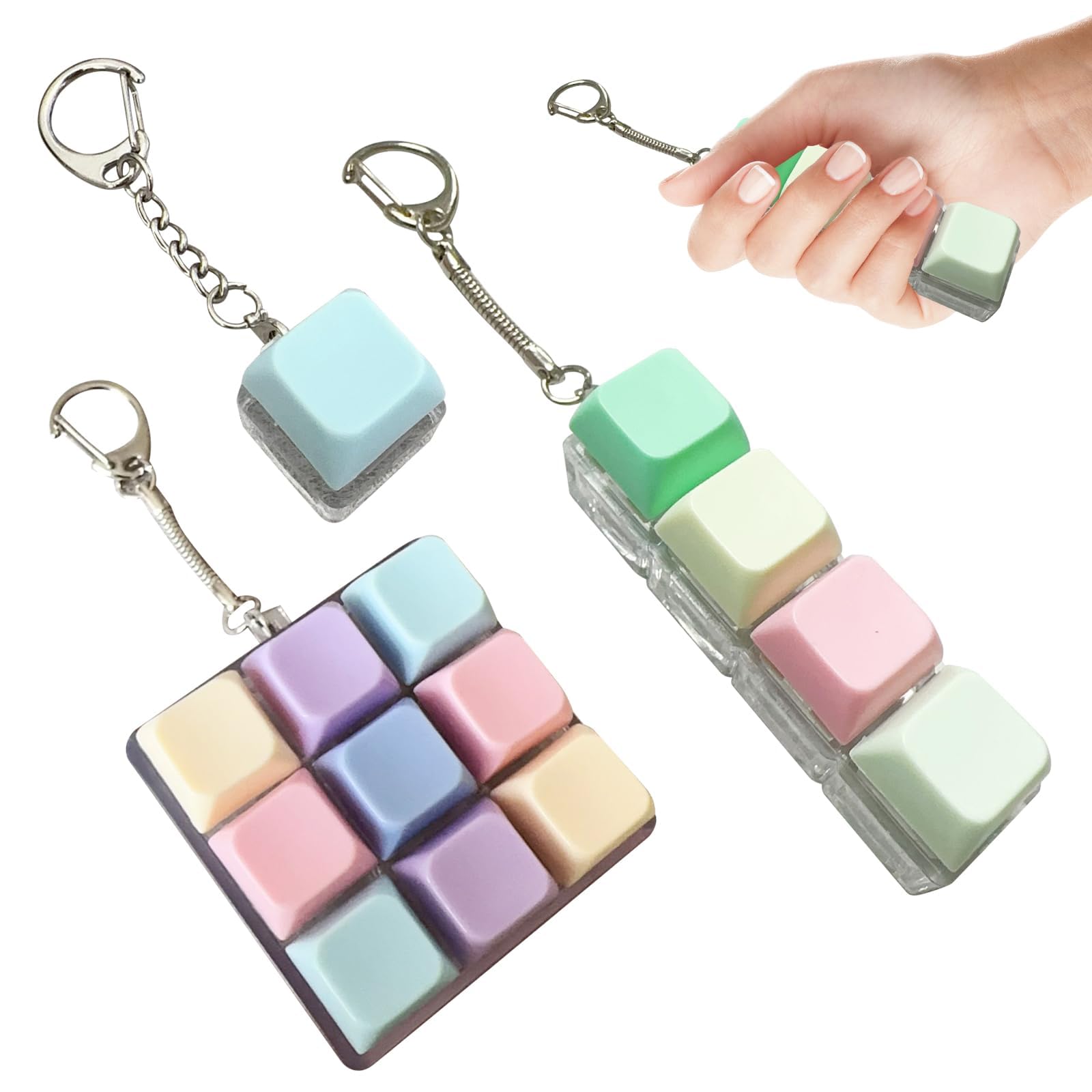 3Pcs Keyboard Fidget Toys Cool Finger Clicky Keyboard Keychain Keyboard Stress Relief for Adult Fidget Toys Funny Fidget Keyring Fidget Keychain for Office School