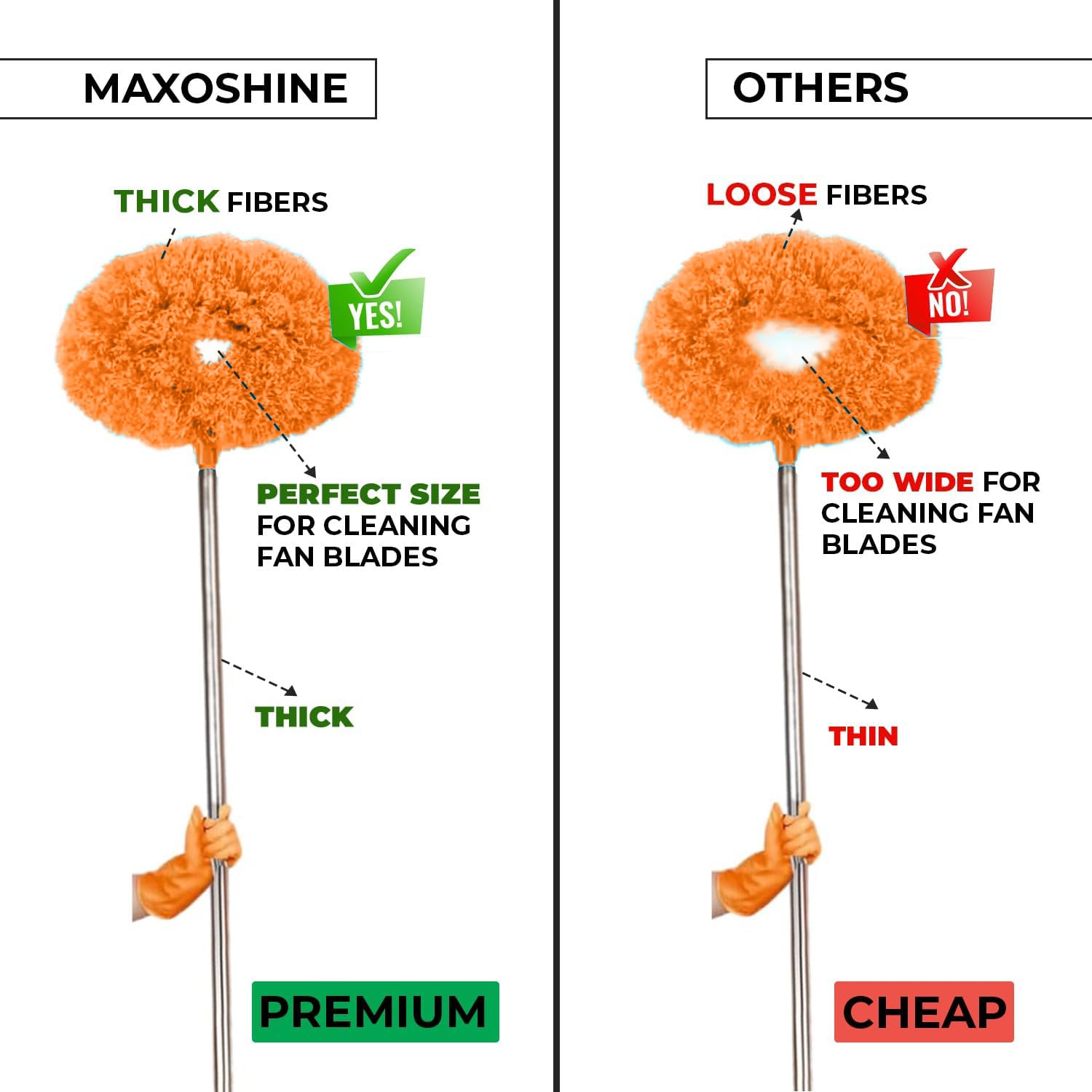 Maxoshine Fan Cleaner Brush with Long Rod Flexible Fan Cleaning Mop Microfiber Dust Cleaner Foldable Duster Microfiber Duster for Cleaning of Home, Kitchen, Car (Orange+Yellow) 2