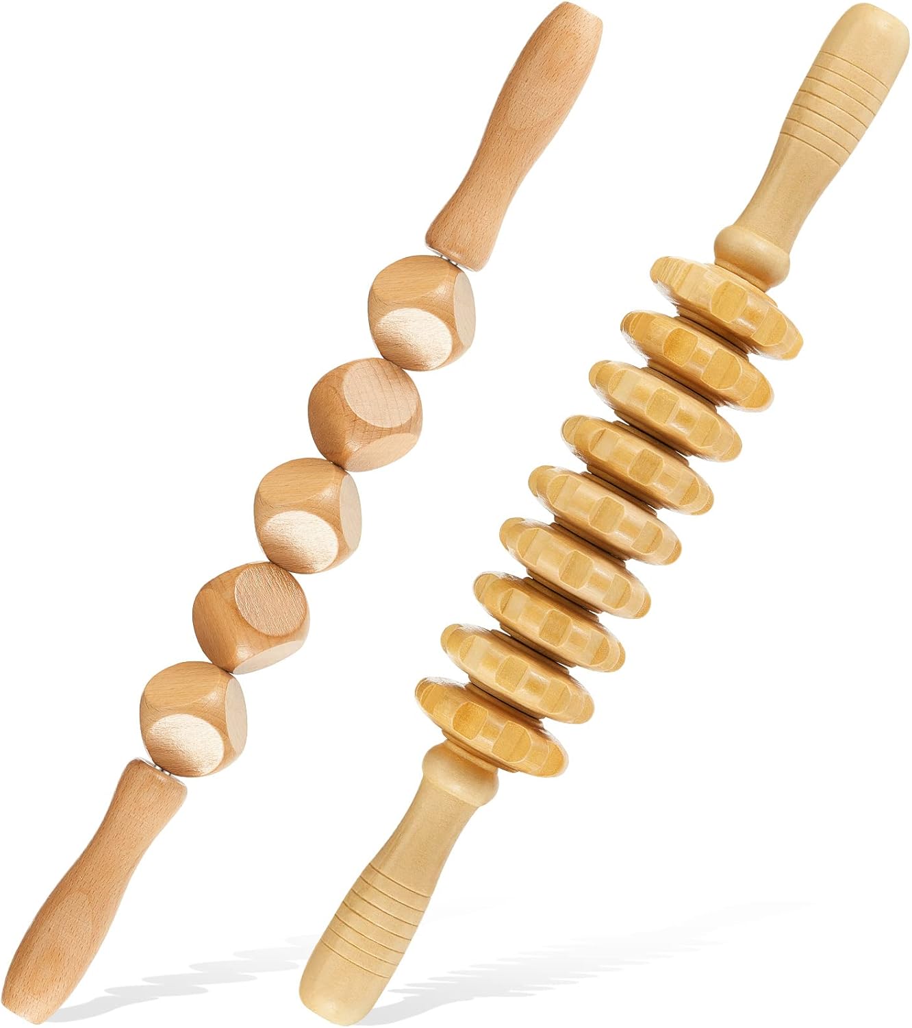 2 Pieces Wood Therapy Massage Tools, Rollers Wooden Massager, Anti Cellulite Massage Roller, Handheld Massage for Draining The Lymphatic System, Full Body Muscle Pain Relief : Health & Household