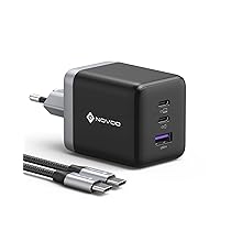 NOVOO Caricatore USB C, 100W Caricabatterie Con Cavo USB-C PD, GaN Ⅲ 3 Porte Veloce Caricatore per MacBook Pro, Dell XPS 13, iPad Pro, iPhone 16, 15, 14, 13, 12, Galaxy S24 Ultra