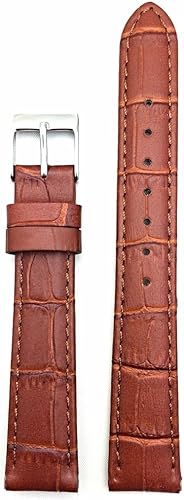 Correa de reloj de piel auténtica con grano de cocodrilo cuadrado de cocodrilo marrón miel de 0.630 in Correa de repuesto ligeramente acolchada que