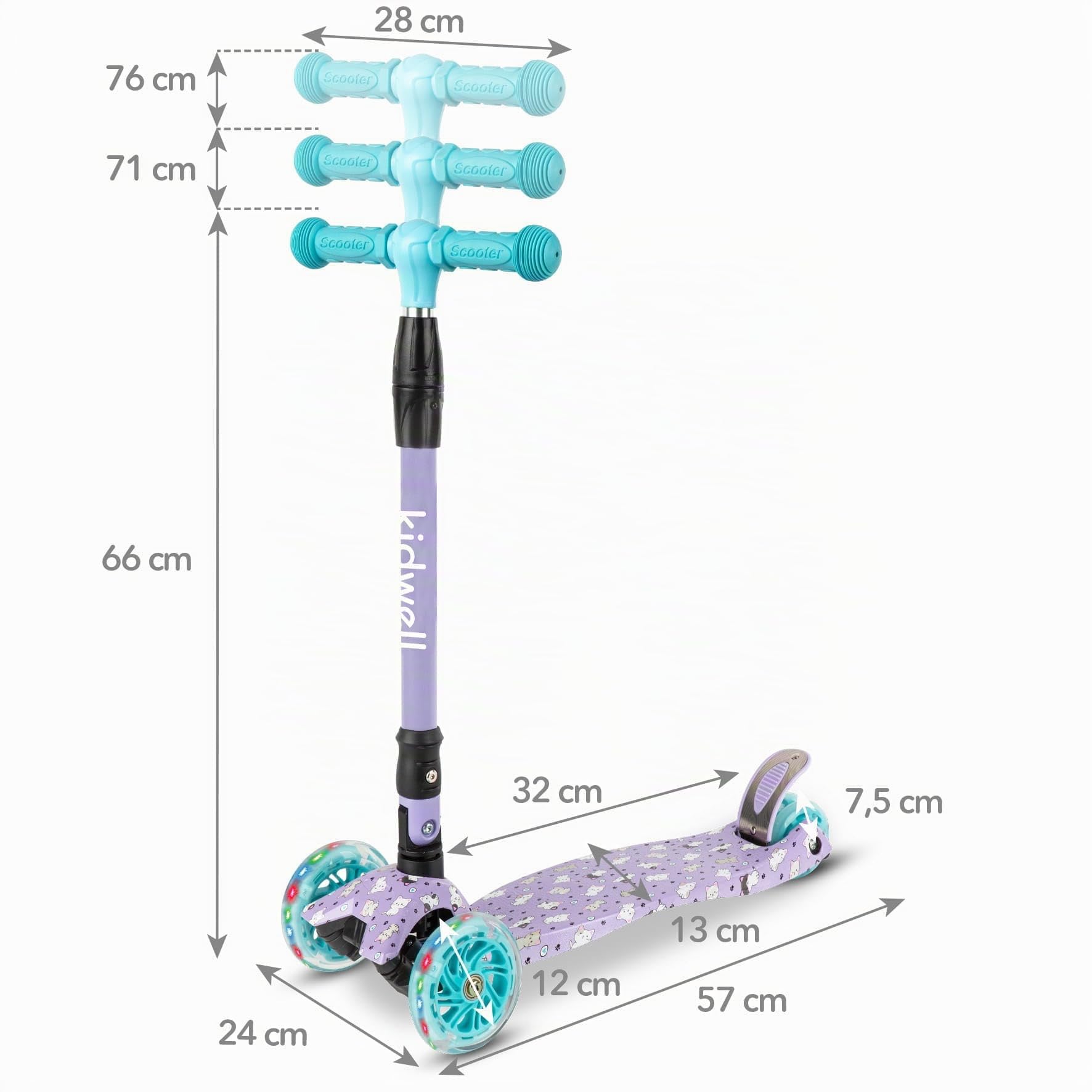 COIL Trottinette pour enfant, trottinette à trois roues, trottinette d'équilibre, trottinette de ville, roulement ABEC-7, réglage du volant à 3 niveaux, roues LED