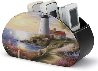 Lighthouse PU Leather Remote Control Holder with 5 Compartments | TV Remote Caddy Box for Bedside Office , Table Desk Storage Organizer for Media Player, DVD, Blu-Ray, Heater Controllers