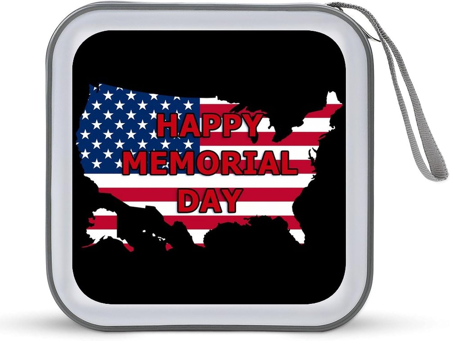 Happy Memorial Day U.S.A Map CD Case DVD Storage Holder Binder 40 Capacity | protective,hard case,protable loop,travel car use,zippered closure
