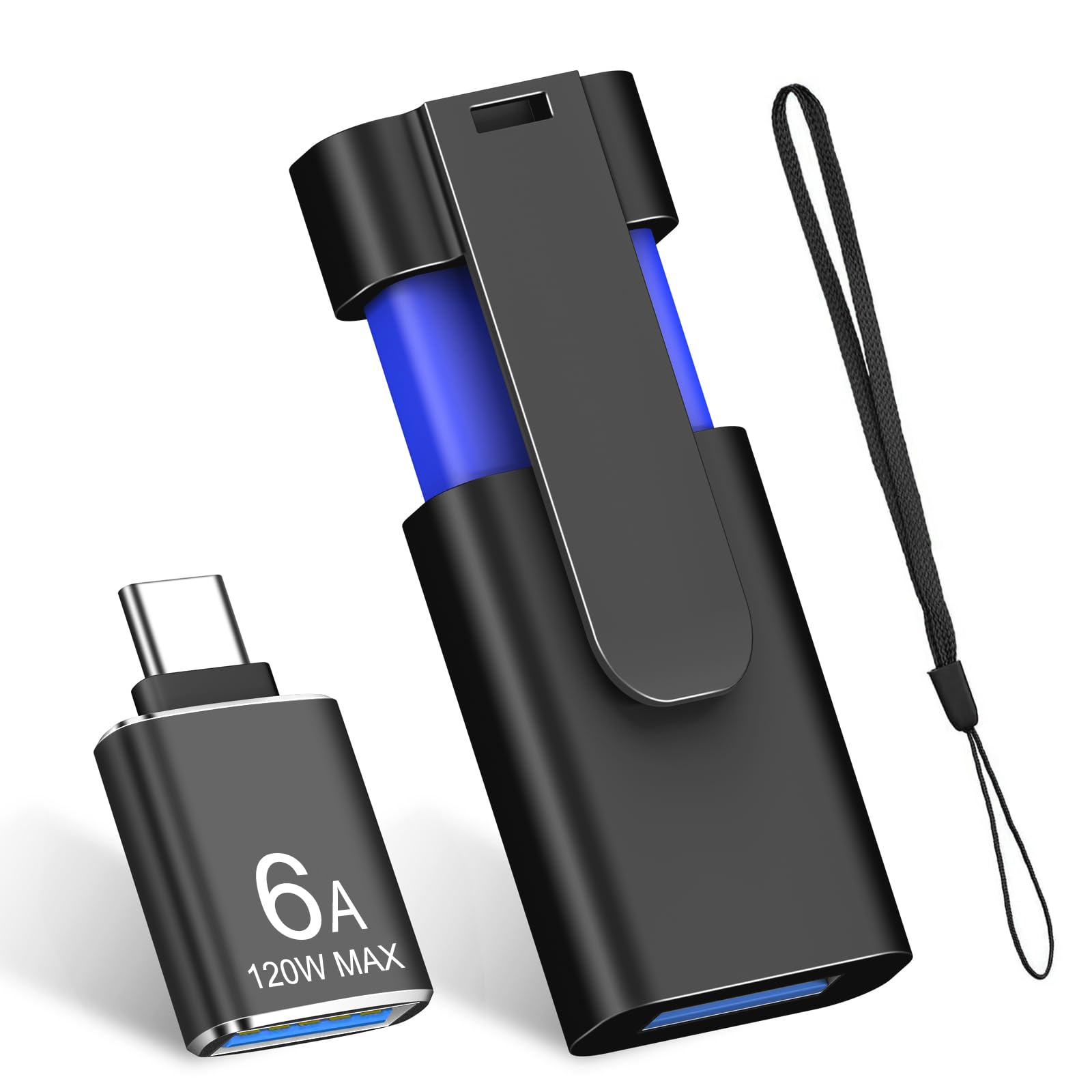 TEWENE Paquete de 1 unidad flash USB 3.0 de 16 GB (adaptador tipo C) con clip único retráctil, unidad de memoria USB para transferencia de datos, 16 GB, color azul
