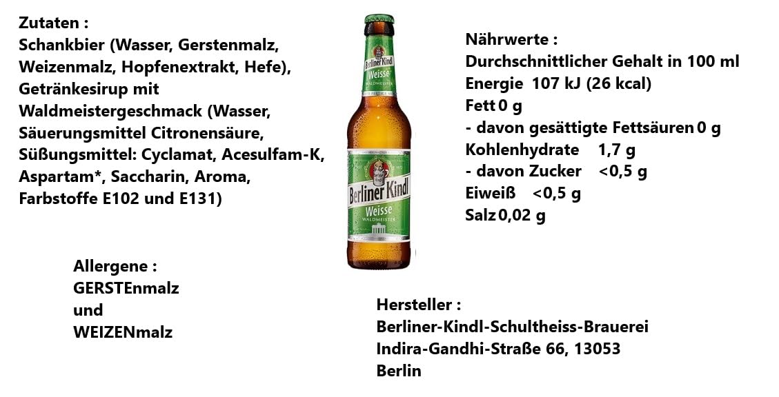 18 Flaschen Berliner Kindl Weisse Waldmeister a 0,33 L 3% vol. inkl. MEHRWEGPFAND + Space Keks gratis a 45 g von Onlineshop Bormann