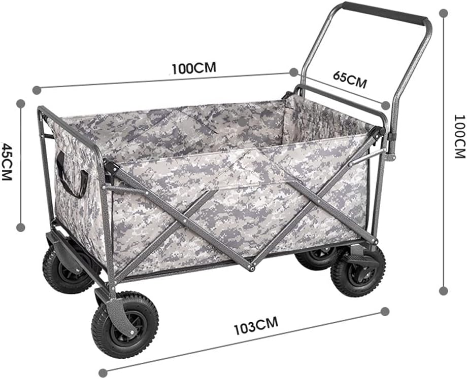 100kg Capacity Outdoor Portable Camping Camper Adjustable Handle Foldable Festival Wagon Flat Folding Folding Cart Transport and Handling Trolley Trailer Pull Cart