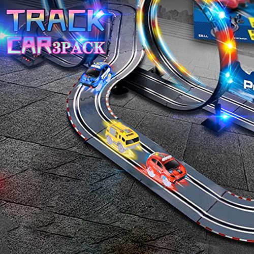 Track Cars Only Replacement Light Up Toy Cars with 5 Flashing LED Lights for Tracks Glow in the Dark, Flex Race Car Track Accessories Compatible with Most Car Tracks for Kids (3 Pack) with Screwdriver