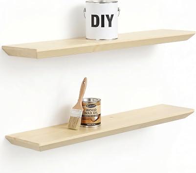 30 inch Floating Shelf for Wall, High End Solid Real Wood Shelf, Spruce Unfinished Wooden 24in Floating Shelves with Heavy Duty Bracket for Living Room Bedroom Office, 30 X 6.7 X 1.4 in, Set of 2