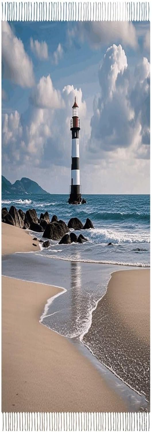 Sea Lighthouse Sandbeach Scarf for Women Men Classic Fashion Blanket Scarves Soft Cashmere Feel Scarf Cold Weather Warm Long Shawl Winter Large Scarves Classic Blanket Scarfs Thick