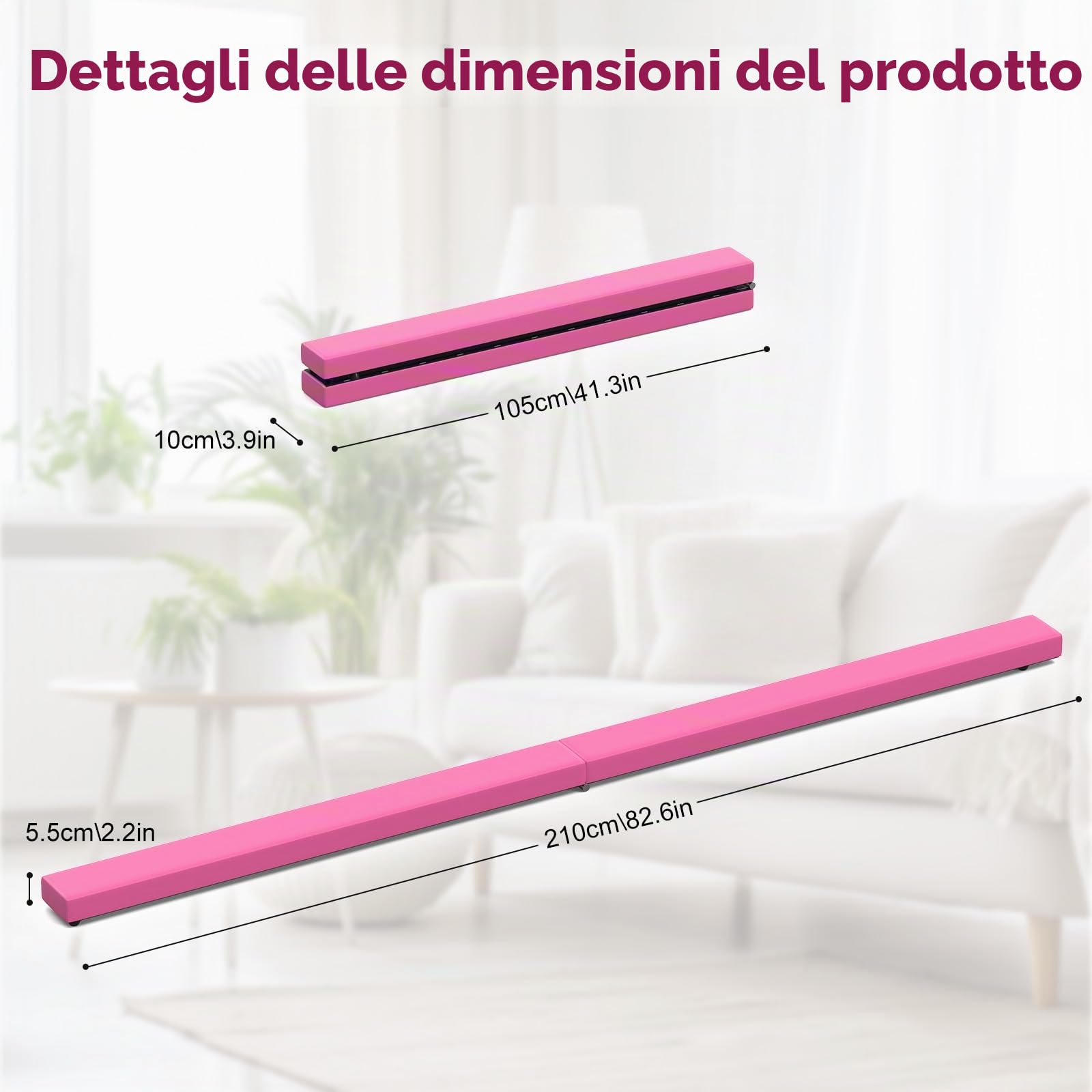 Trave Ginnastica Artistica per Casa, Trave Ginnastica Artistica 2,1 m/220 LB, Pelle, Attrezzatura da Ginnastica Pieghevole per Ragazze, Allenamento a casa, Ginnastica Artistica