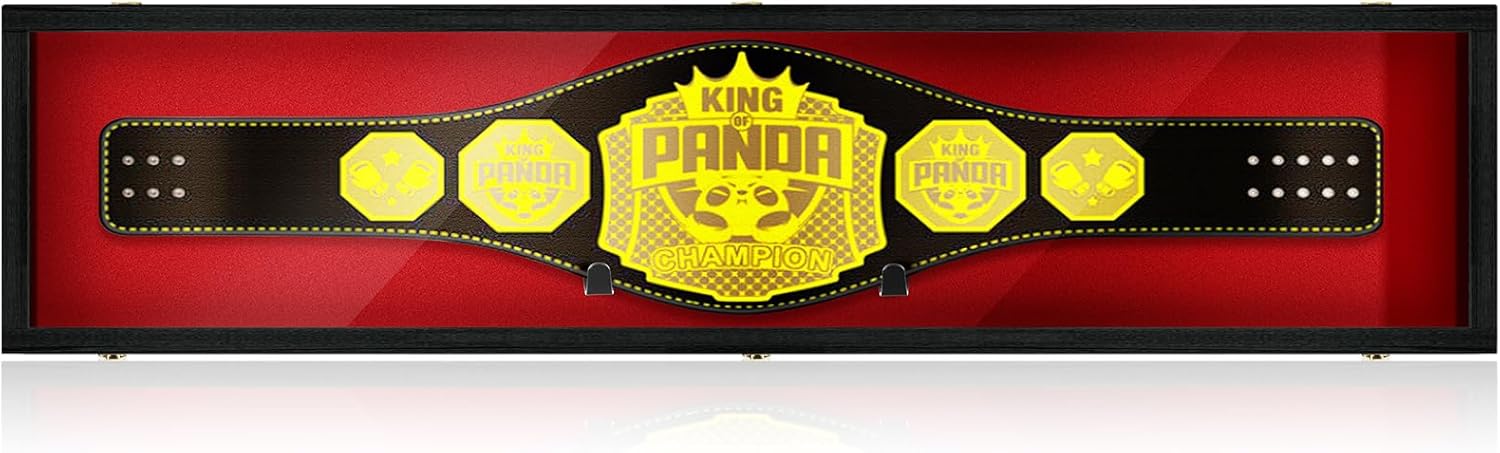 54" Wrestling Championship Belt Display Case Championship Wrestling Belt Wall Mount Wooden Display Case Cabinet W/98% UV Acrylic Door Lockable Box for Christmas Collectors Gift Black Finish 50-60 Inch Championship Belt