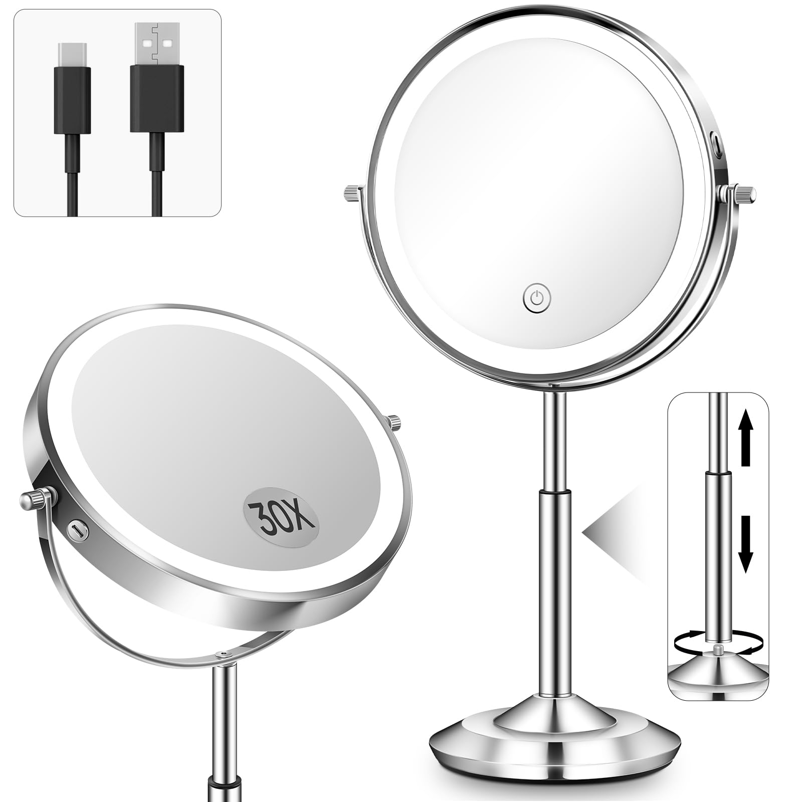 Photo 1 of 1X/30X 8" Magnifying Makeup Mirror with Lights Height Adjustable for Desk