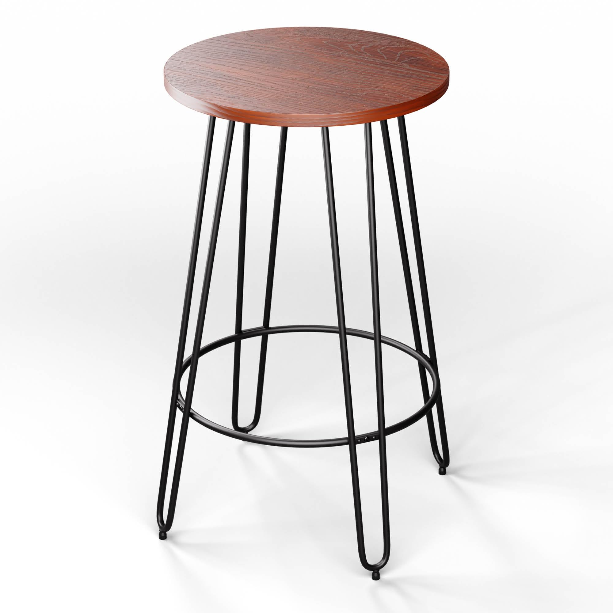 blumfeldt Mesa Bistro, 60cm Madera Caoba, Estilo Industrial, Estructura Acero con reposapiés, Mesa de Bar, Ideal para Cocina & Comedor