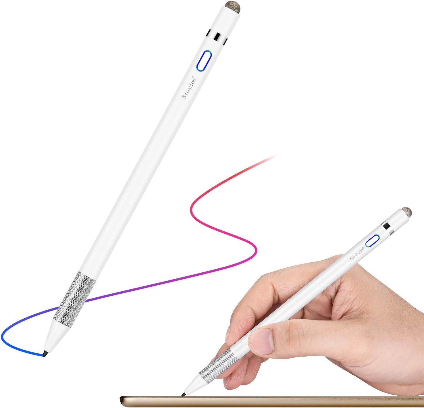 Nsiucion Stylus Pen Optimized for iPad & Pro (2018-2019) No Need Glove Anti-Friction 1.0mm Ultra Fine Nib High Sensitive Capacitive Digital Pen (White)