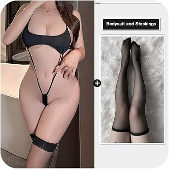 Womens Anime Cow Cosplay Costume Bra and Panty Lingerie Set with Stocking