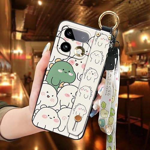 Phone Case Compatible with OPPO Realme16 Pro, Silicone Soft case Anti-dust Ring Wristband Cute Kickstand Design Wrist Strap Back