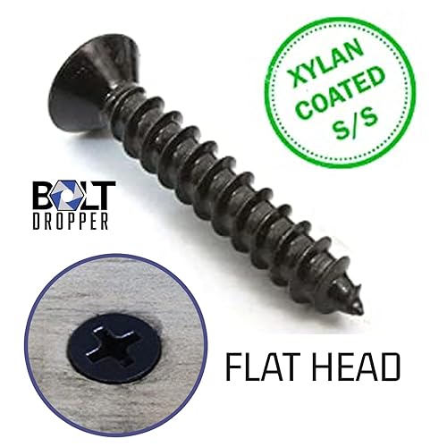 Miniatura 6 de Bolt Dropper Tornillos negros n. 8 x 1 pulgada, tornillo de madera Phillips de cabeza plana de acero inoxidable recubierto de xylan (paquete de