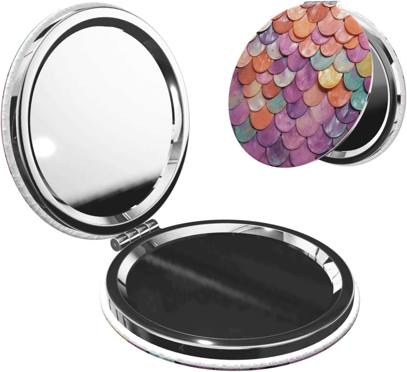 Mermaid Scales Background Compact Mirror for Purse, 1x/2x Magnifying Double-Sided Cosmetic Mirror Portable Travel Mirror for Beauty, Foldable, Handheld Vanity Mirror for Women Gift