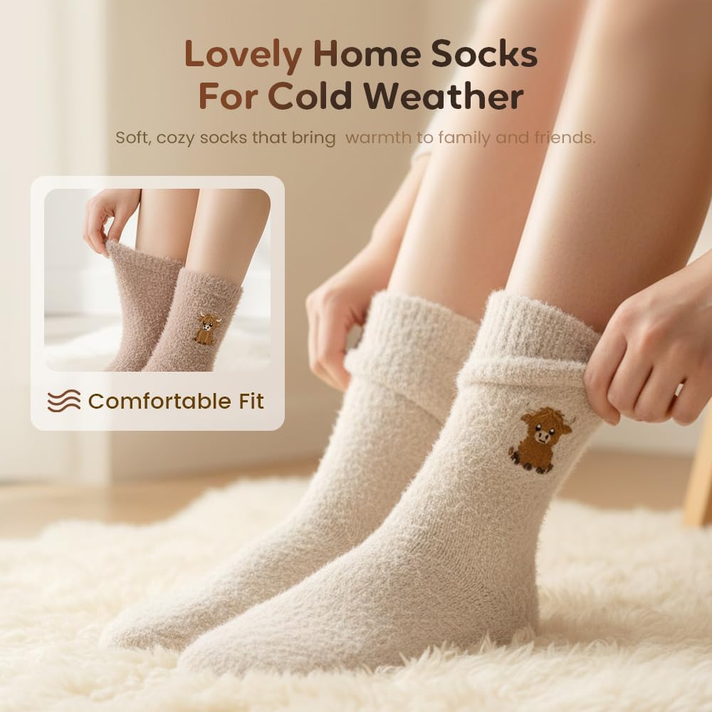 5 Pairs Women's Fuzzy Socks, 2026 New Warm Cozy Socks for Women, Soft Winter Fluffy Slipper Sock for Home Sleeping - Image 4