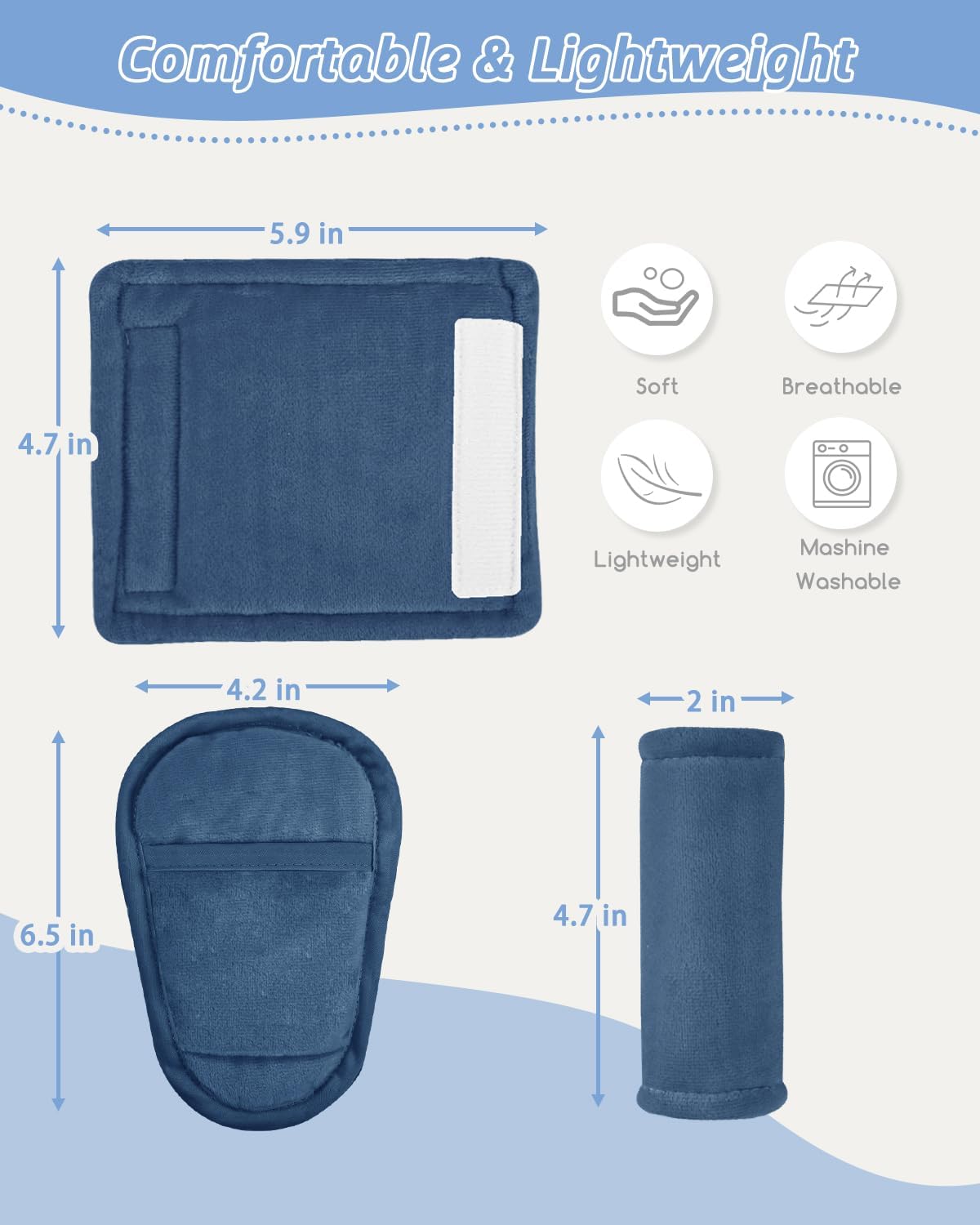 Newborn Swaddle Sash, Soft Muslin Bow Decorative Strap for Swaddles,Car Seat Straps Pads for Baby Boys 3 Pieces,Super Soft Car Seat Strap Covers Kids,Blue