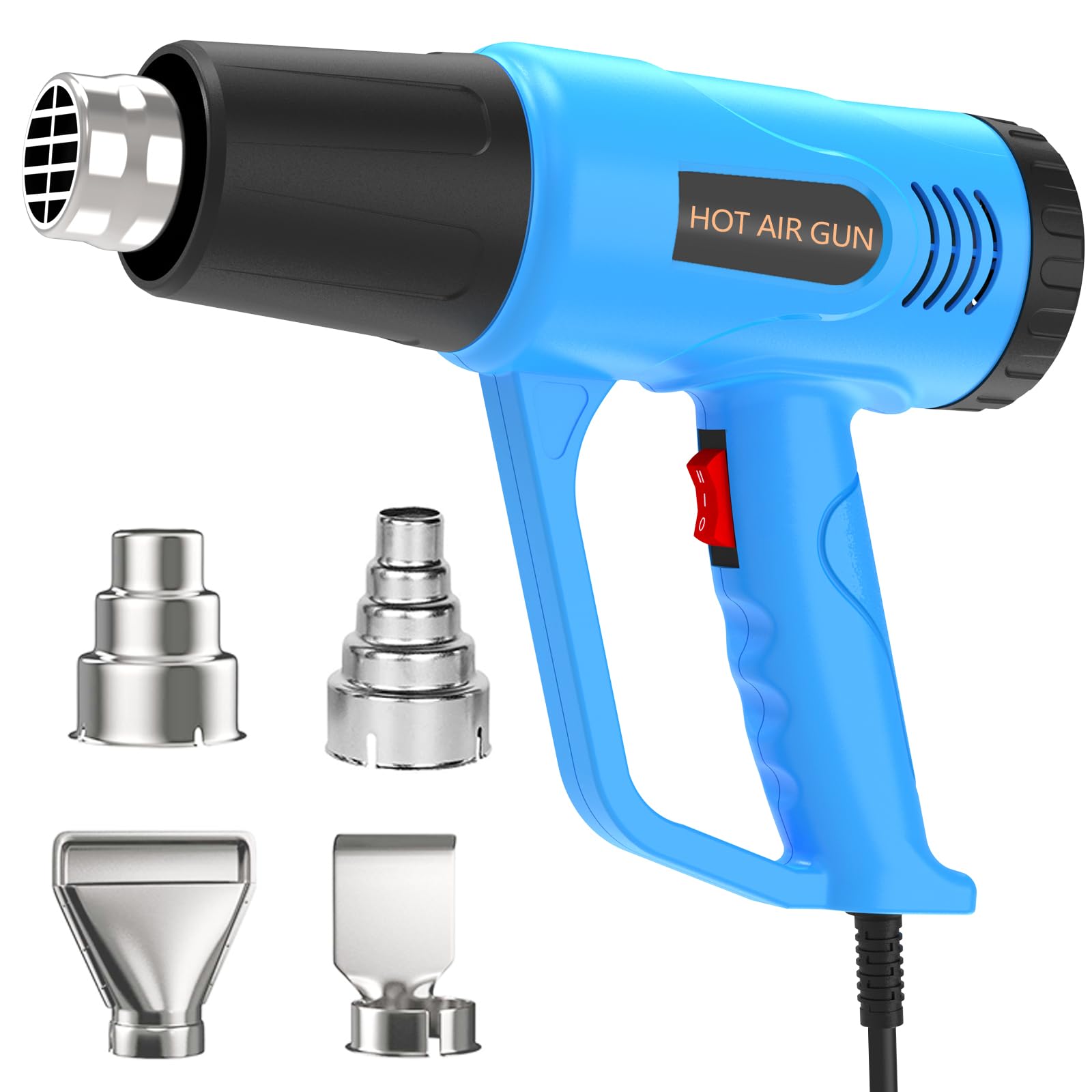 Heat Gun With 4 Nozzles For Shrink Tubing,1600W Hot Air Gun, Stepless Adjustment 122°F To 1202°F Dual Airflow, Compact Design, Wrap, Crafts,Resin