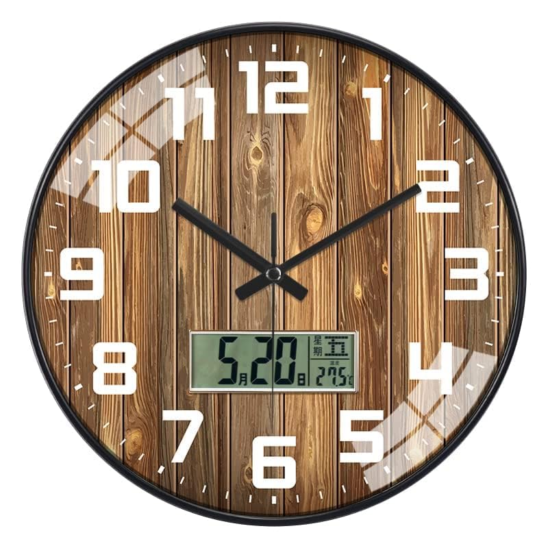 Image of Ash & Roh 12 Inch Silent Quatrz and Non-Ticking Wall Clock with Easy to Read Number and Analog Display Stylish & Decorative Design for Office, Living Room, Bedroom (Rosewood Digital)