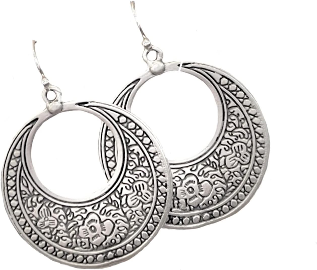 Floral Dot Hoop on Sterling Silver Earrings