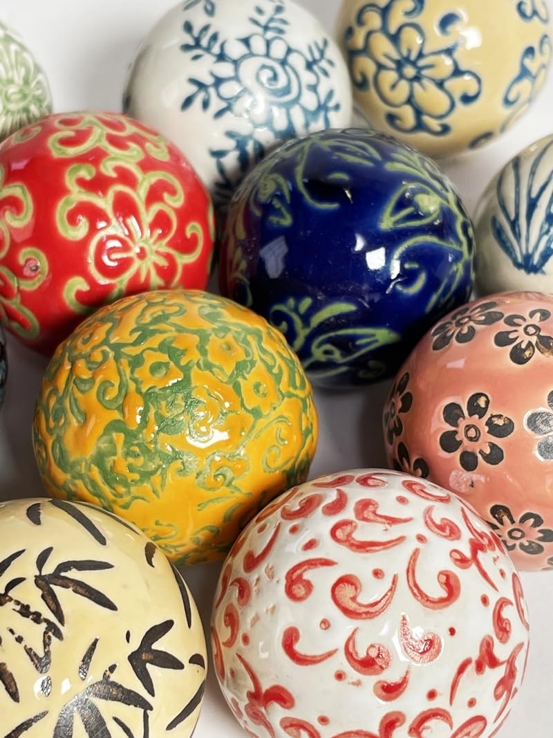 Amazon.co.jp: 浮き球 浮き玉 彩色 陶器製 中 12個セット 水盤 蓮 水鉢