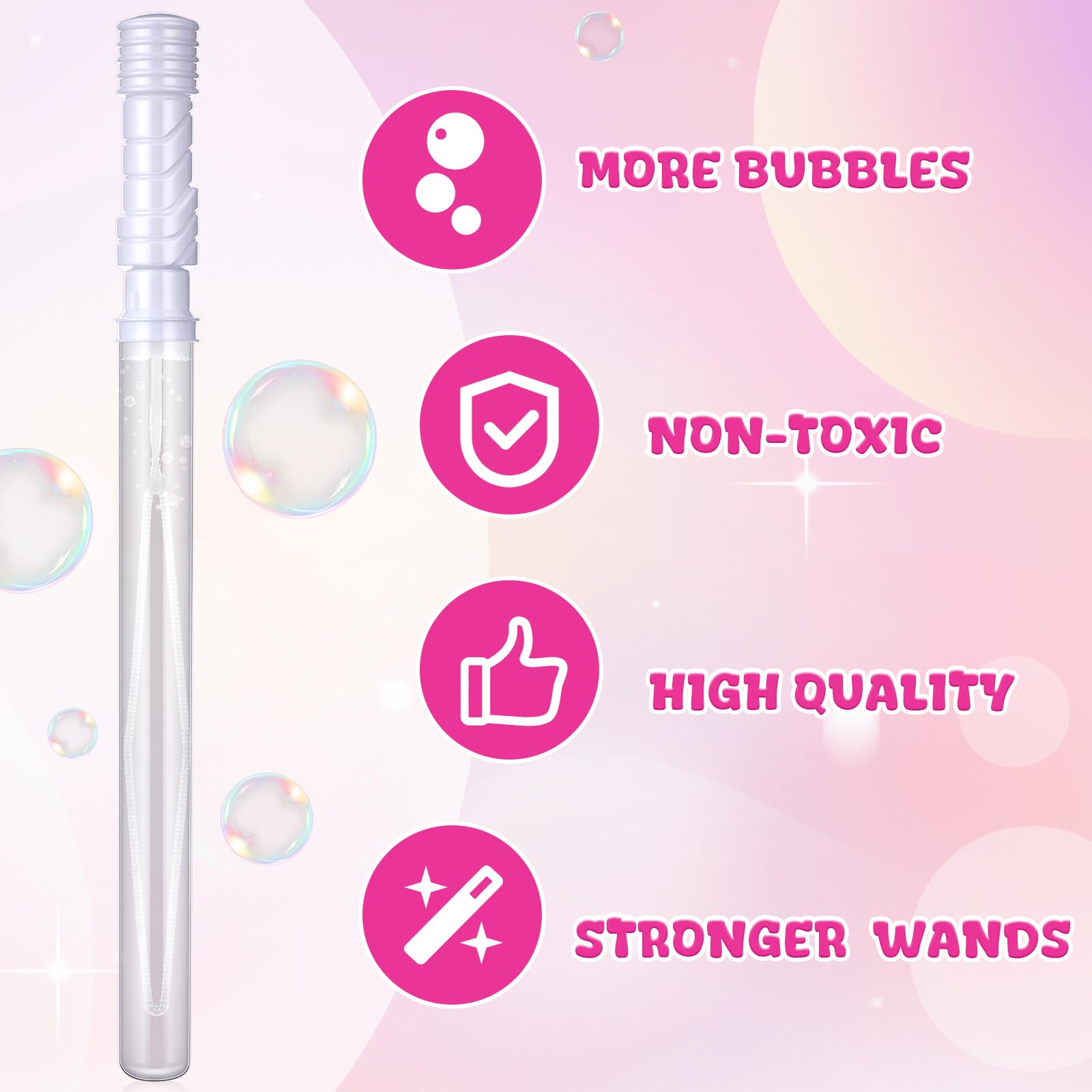 50-Pack 15" Big Bubble Wands - Bulk Bubble Party Favors With Solution, Wedding & Birthday Outdoor Activity Toys