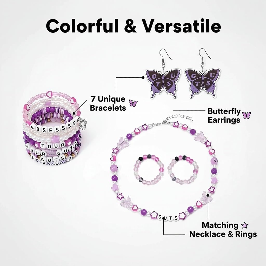 10PCS Singer Guts Eras Friendship Bracelets Rings Necklace Earrings Set for Fans Concert Accessories