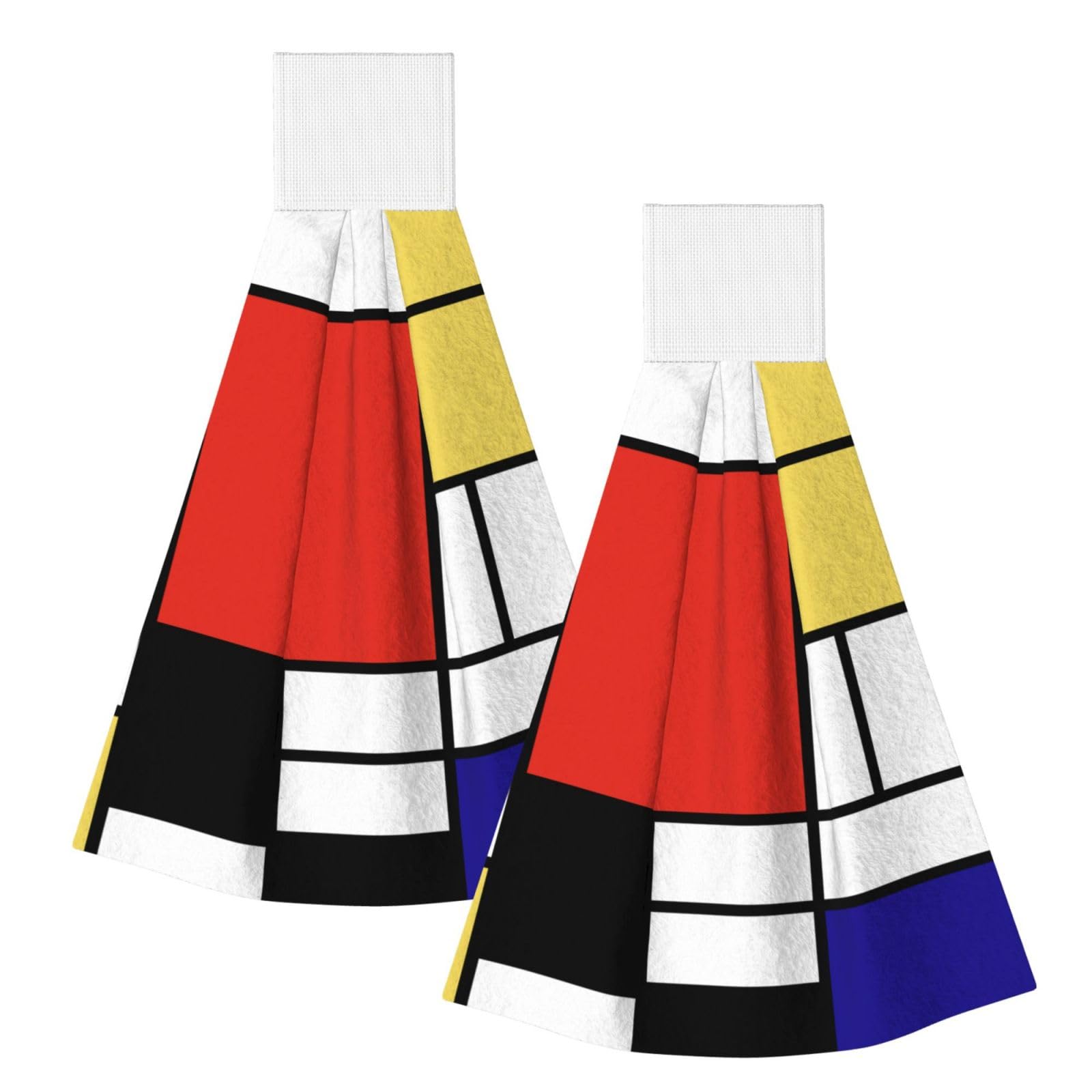 DOPKLNA Mondrian, 2 Pcs Hanging Coral Fiber Hand Towels for Bathroom, Absorbent Kitchen Towels