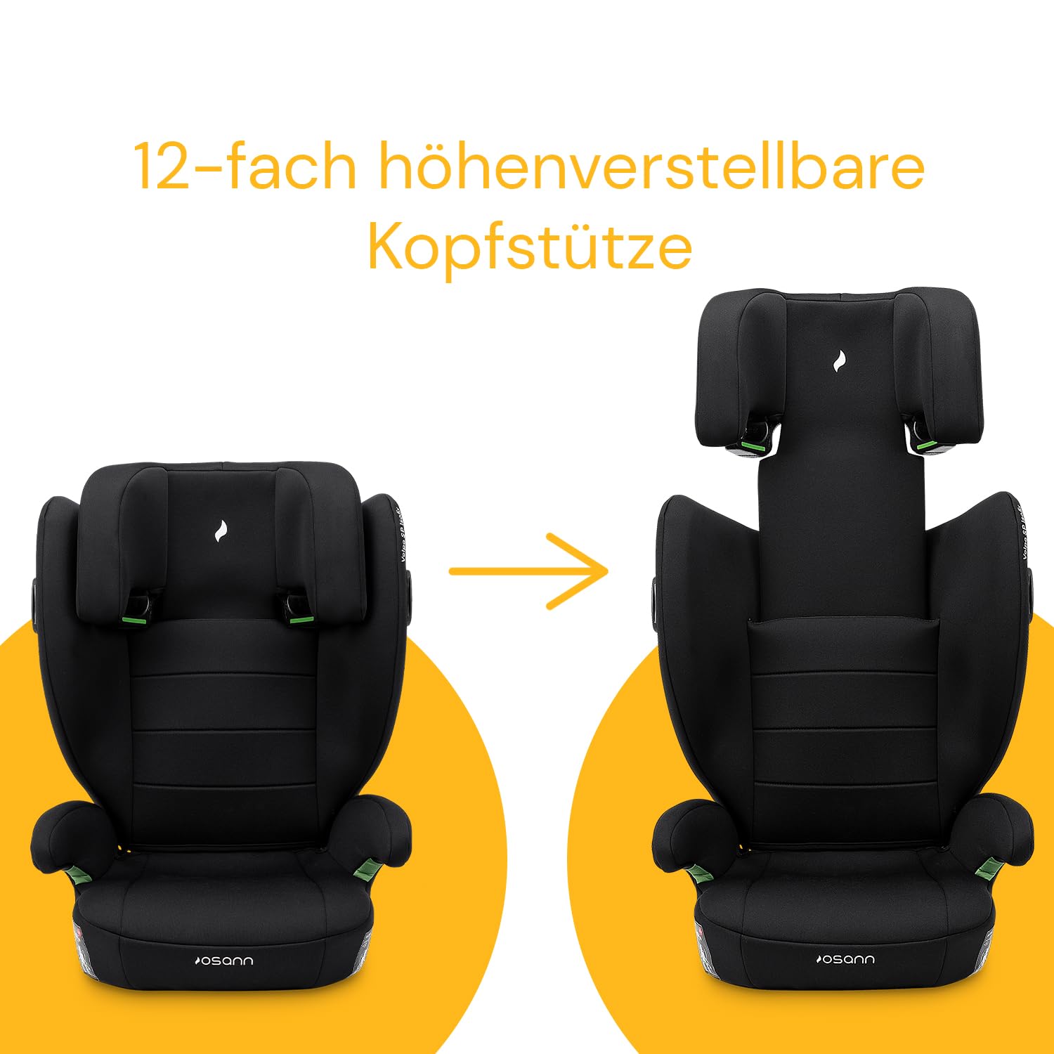 OSANN - Fotelik samochodowy Volpo SP Isofix i-Size - 100-150 cm - 3 do 12 lat - Grupa 3 - Szary, z wygodnymi podłokietnikami, Wysokości 12 pozycji, Przodem do kierunku jazdy,