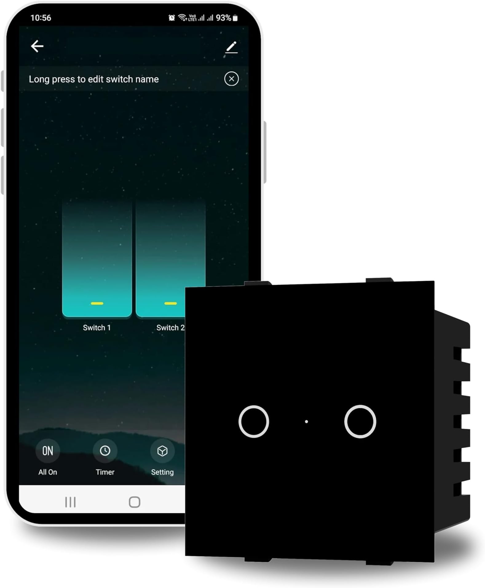 AZIOT SMART MODULAR 2 GANG PREMIUM TOUCH SWITCH (16amp Each) - GLASS (Not Acrylic): Elevate Your Home with Effortless Control (Fits in Anchor Roma Classic and similar plates)