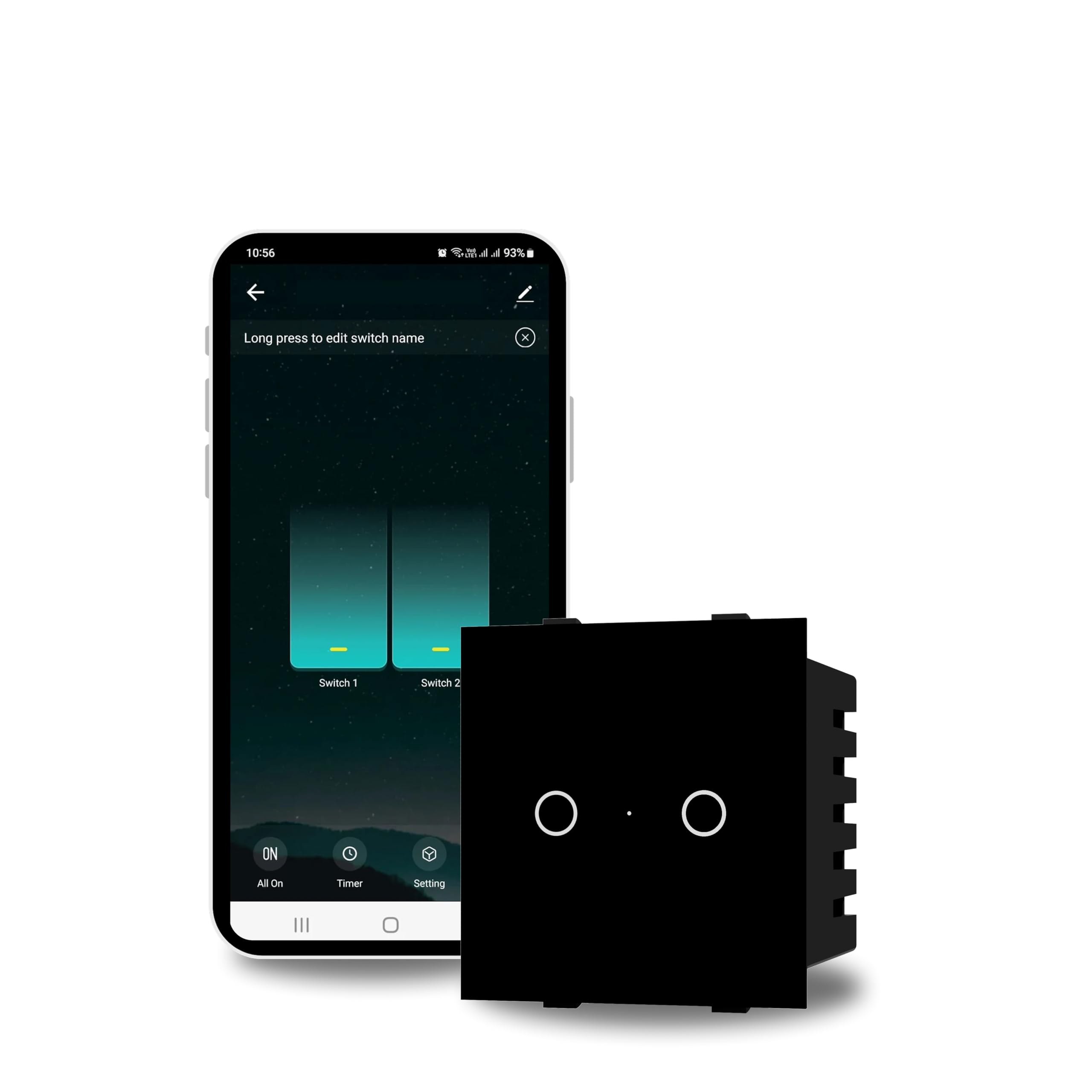 AZIOT SMART MODULAR 2 GANG PREMIUM TOUCH SWITCH (16amp Each) - GLASS (Not Acrylic): Elevate Your Home with Effortless Control (Fits in Anchor Roma Classic and similar plates)