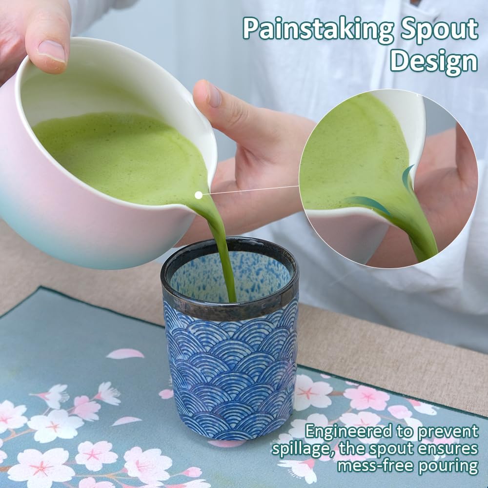 Joyscale Matcha Whisk Set, Matcha Set Whisk And Bowl, 8 Pcs Matcha Kit Set(Distant Mountains Design), 18 OZ, Japanese Matcha Tea Set, Matcha Making Kit Gifts for Tea Lovers(Pink Green) - Image 5