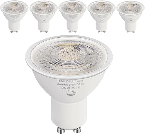 6 Pack GU10 LED Bulbs, 6W (50W Halogen Equivalent) Dimmable