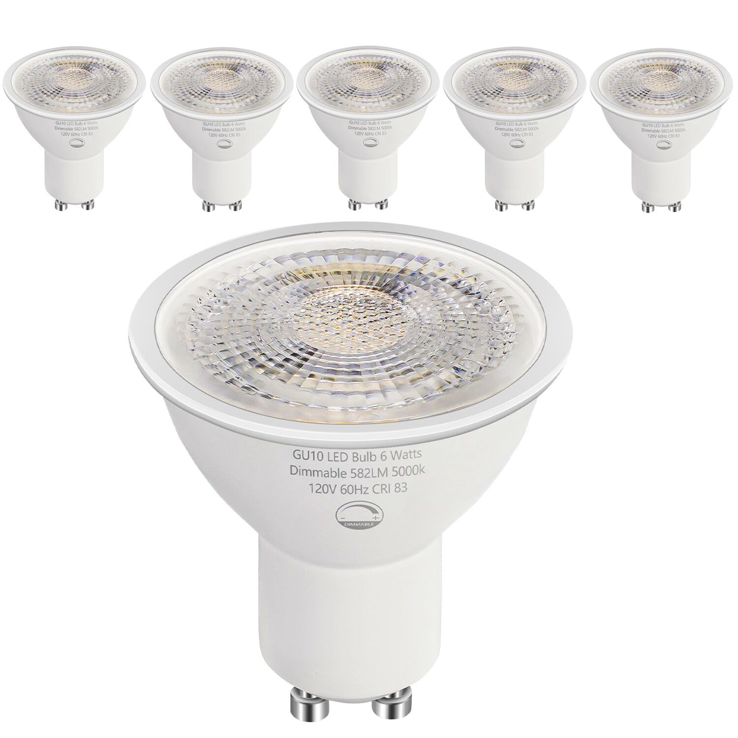 Photo 1 of SETEN 6 Pack GU10 LED Bulbs, 6W (50W Halogen Equivalent) Dimmable 5000K Daylight, 580LM, for Track Lighting, Recessed Can Lights, Kitchen & Display Lighting