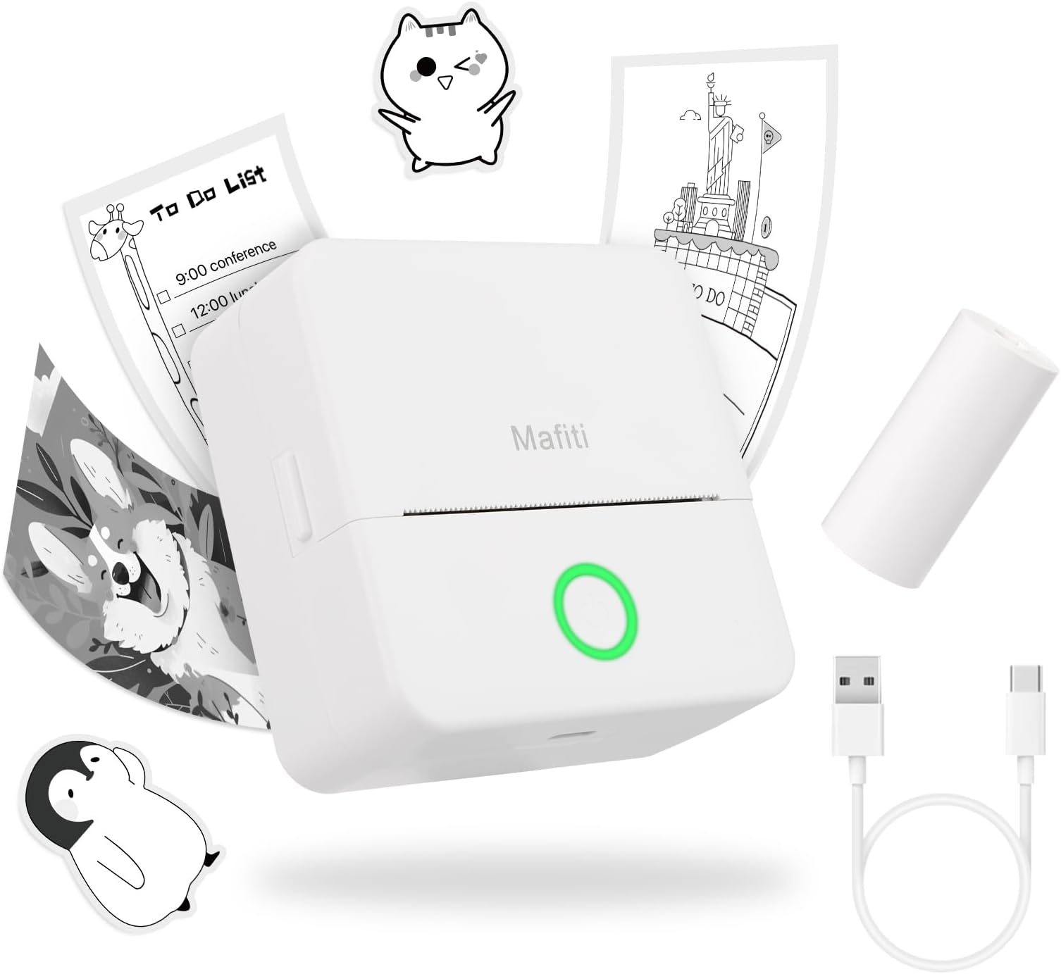 mafiti Mini Bluetooth Inkless Thermal Photo Printer,Compatible with iOS Android for Learning Assistance Picture Office Receipt Label Note Fun, Work, Journal