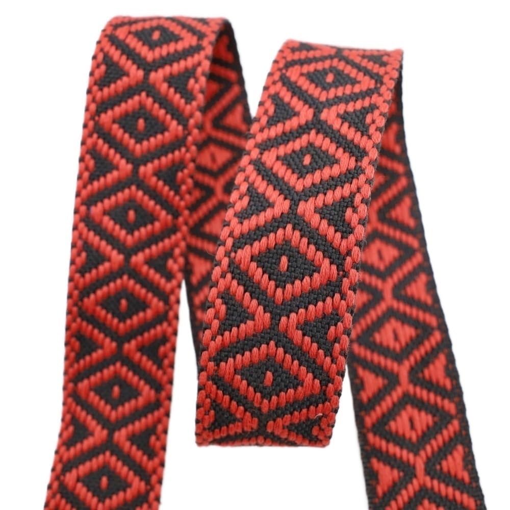 Webbing 5Meters 38mm Colorful Jacquard Cotton Webbing Ribbon Canvas Straps Bag Shoulder Strap Clothing Band Sewing Accessorie(RD825-BlackRed)