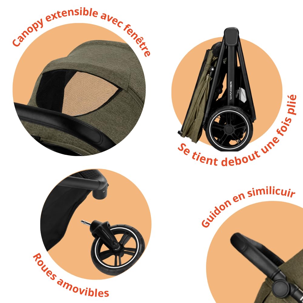Nurse Wander C Trio Poussette Bébé 3 en 1, Nacelle Convertible en Hamac et Siège Auto i-Size, Pliage Compact, avec Accessoires, Vert