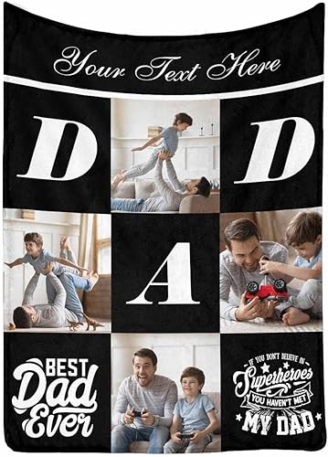Vista 2 de InterestPrint Regalos para papá, mantas personalizadas con colección de fotos, 4 fotos, color negro, mantas de fotos personalizadas para papá