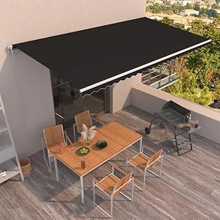 IKAYAA Elektrische Gelenkarmmarkise 600 x 350 cm Markise Automatisch Sonnenmarkise, Sonnenschutz, Terrassenmarkise, Klemmmarkise, Anthrazit