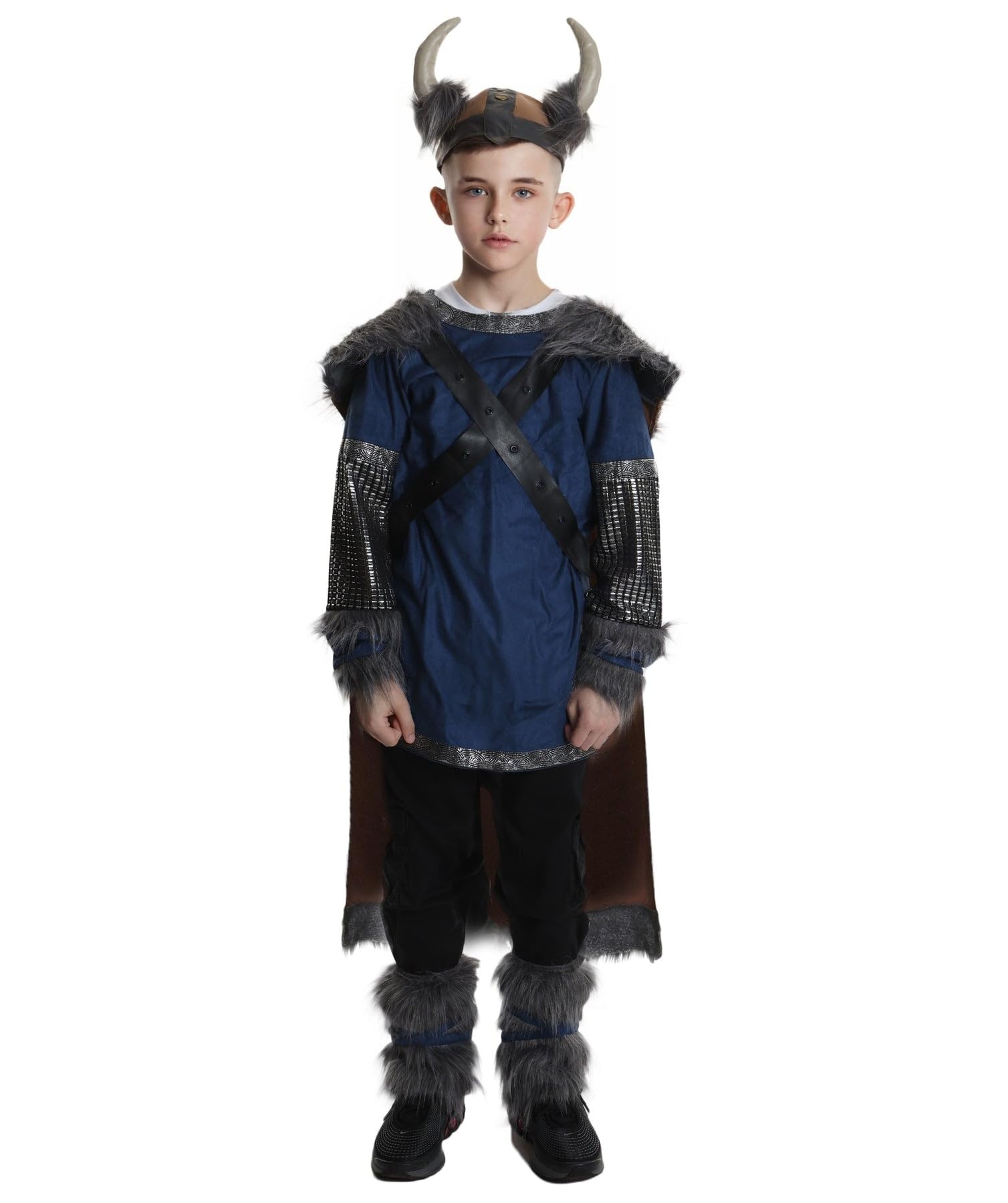 HPO Kids Warrior Costume | Hat, Socks & Apron Suitable for Halloween | Synthetic Fabric - (11 Years to 12 Years)