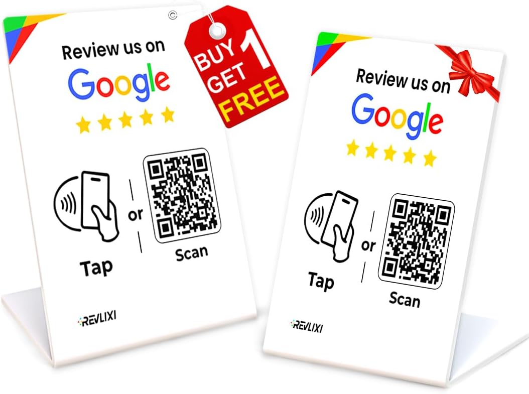 Google Review Stand -Boost Reviews w/Reusable Google Review Tap Card Stand & QR Code Stand- No App or Subscription - Android & iPhone Compatible-Boost Google Reviews for Online Growth
