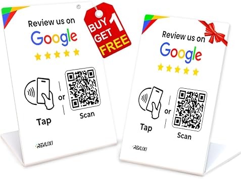 Google Review Stand 2 PCS -Boost Google Reviews w/Reusable Google Review Tap Card Stand & QR Code Stand- No App No Subscription - Compatible with iPhone & Android - Grow with Google Reviews