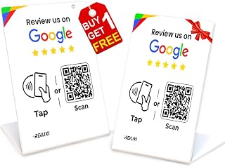 Google Review Stand (2 PCS) -Boost Google Reviews w/Reusable Google Review Tap Card Stand & QR Code Stand- No App No Subscription - Compatible with iPhone & Android - Grow with Google Reviews