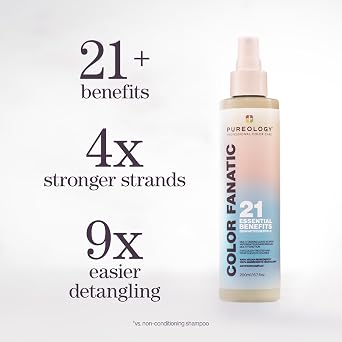 Pureology Color Fanatic Multi-Tasking Leave-In Spray - Detangling & Frizz Control, 21 Benefits for All Hair Types, Heat Protection, Infused with Coconut & Camellia Oils, Color Safe, Vegan