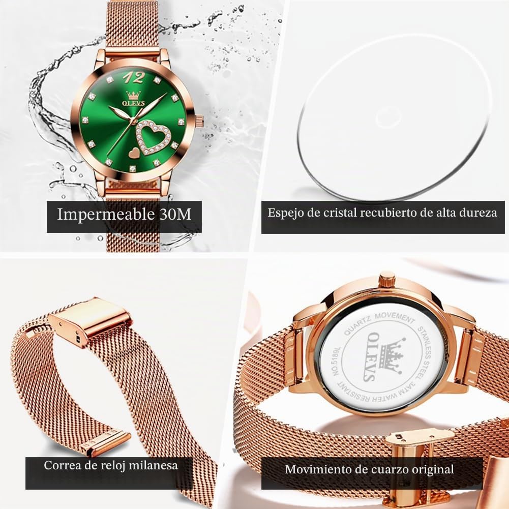 Reloj Mujer de Acero Inoxidable Oro Rosa, Regalo para Mujer