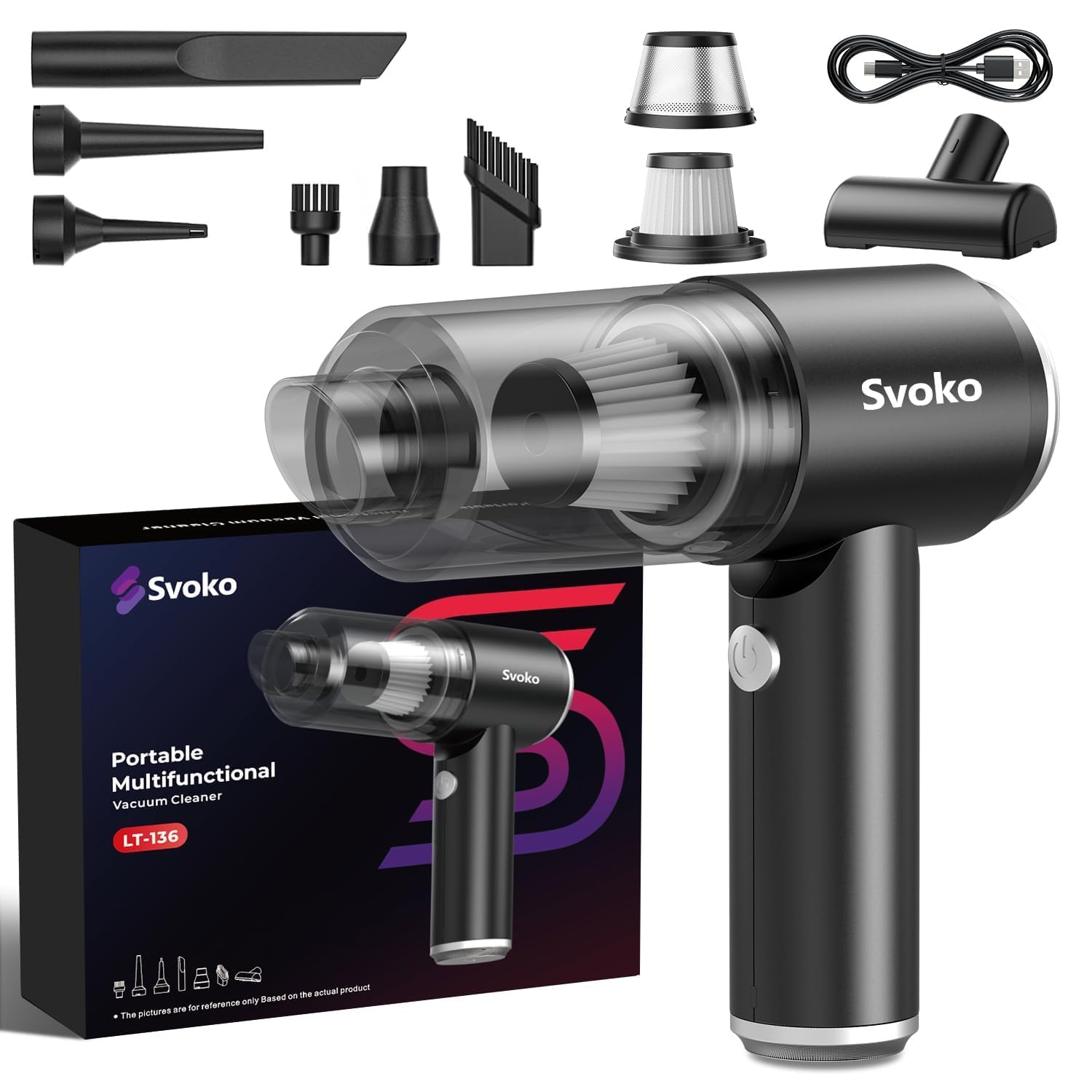 Svoko 4-in-1 Portable Vacuum Cleaner for Car Use,10000Pa Powerful Suction, Rechargeable Battery, Brushless DC Motor, Low Noise, for Home, Car Small Handheld Vacuum Cleaners for Dust